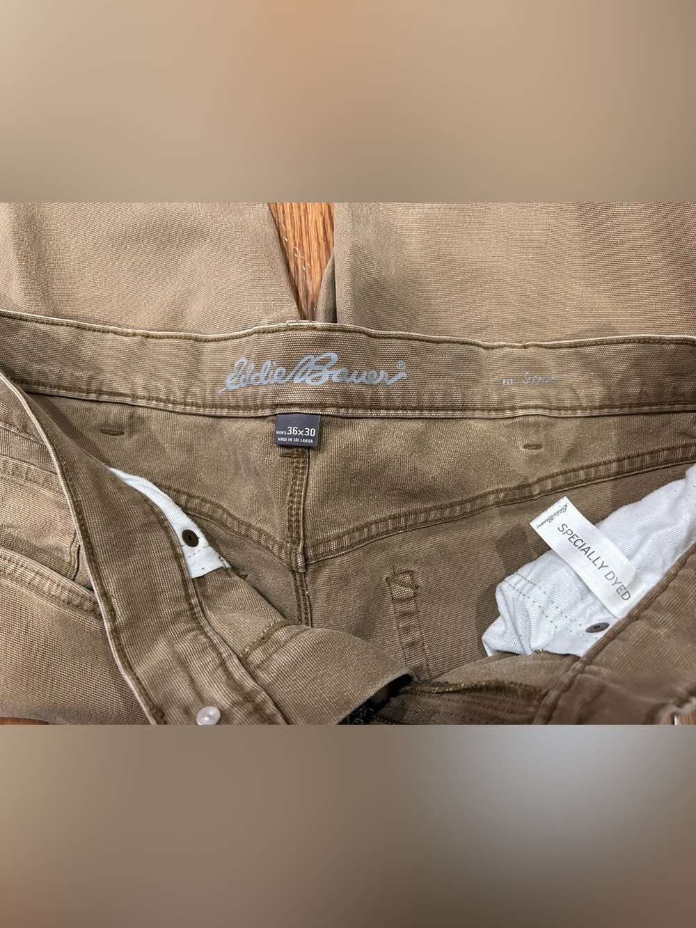 Eddie Bauer Men's 36x30 Specialty Dyed Canvas Pants Straight Fit‎ Khaki Brown - Picture 9 of 10